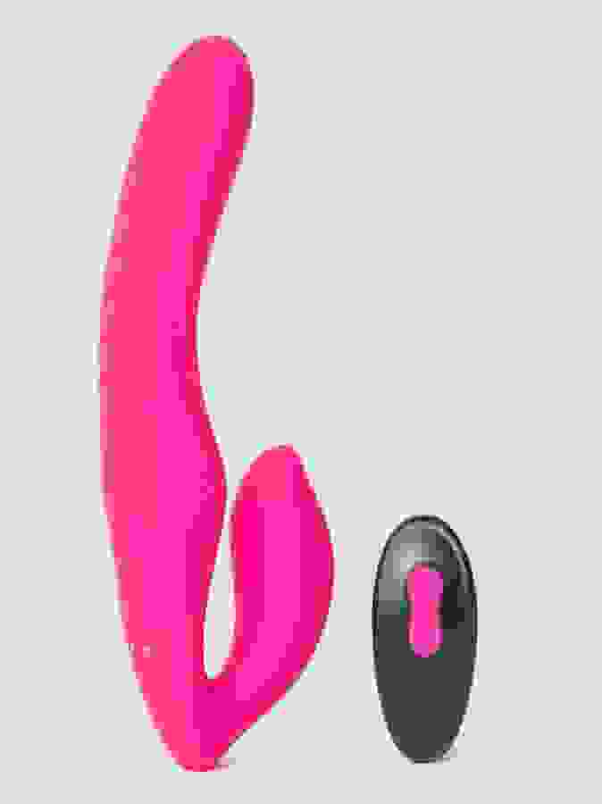 Lovehoney Double Down Rechargeable Remote Control Vibrating Strapless Strap-On, Pink, hi-res